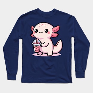 super cute axolotl drink boba Long Sleeve T-Shirt